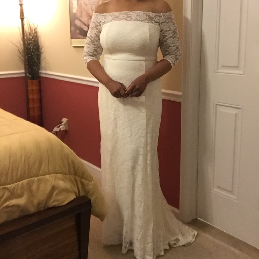 TORRID LACE OFF SHOULDER FIT & FLARE WEDDING DRESS - Picture 2 of 15